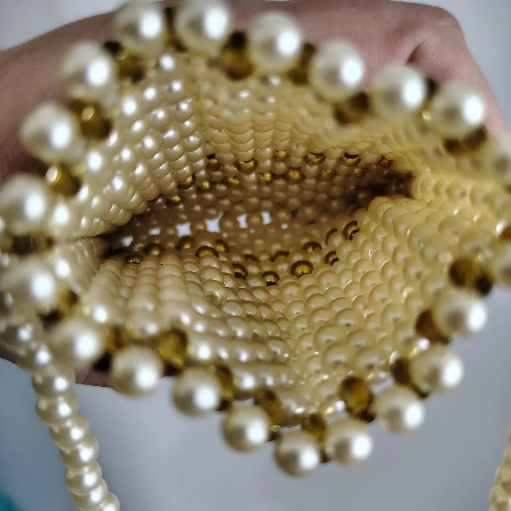 Vintage 70s 80s Off White Faux Pearl Beaded Purse Necklace And Keychain Bridal - Picture 8 of 8